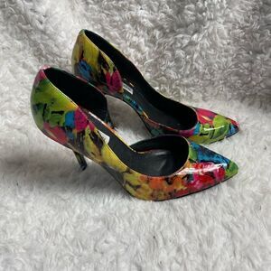 Steve Madden Groovi patent multi marble print slip on 4”heels size 8.5M